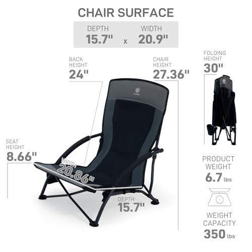 EVER ADVANCED Low-Profile Beach Chair with Cup Holder
