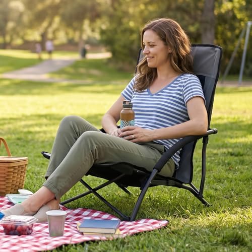 EVER ADVANCED Low-Profile Beach Chair with Cup Holder