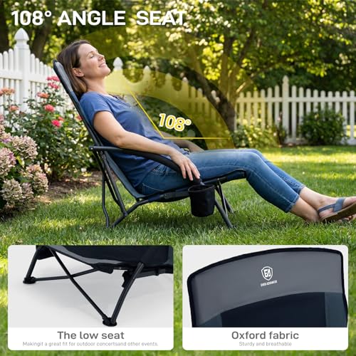 EVER ADVANCED Low-Profile Beach Chair with Cup Holder