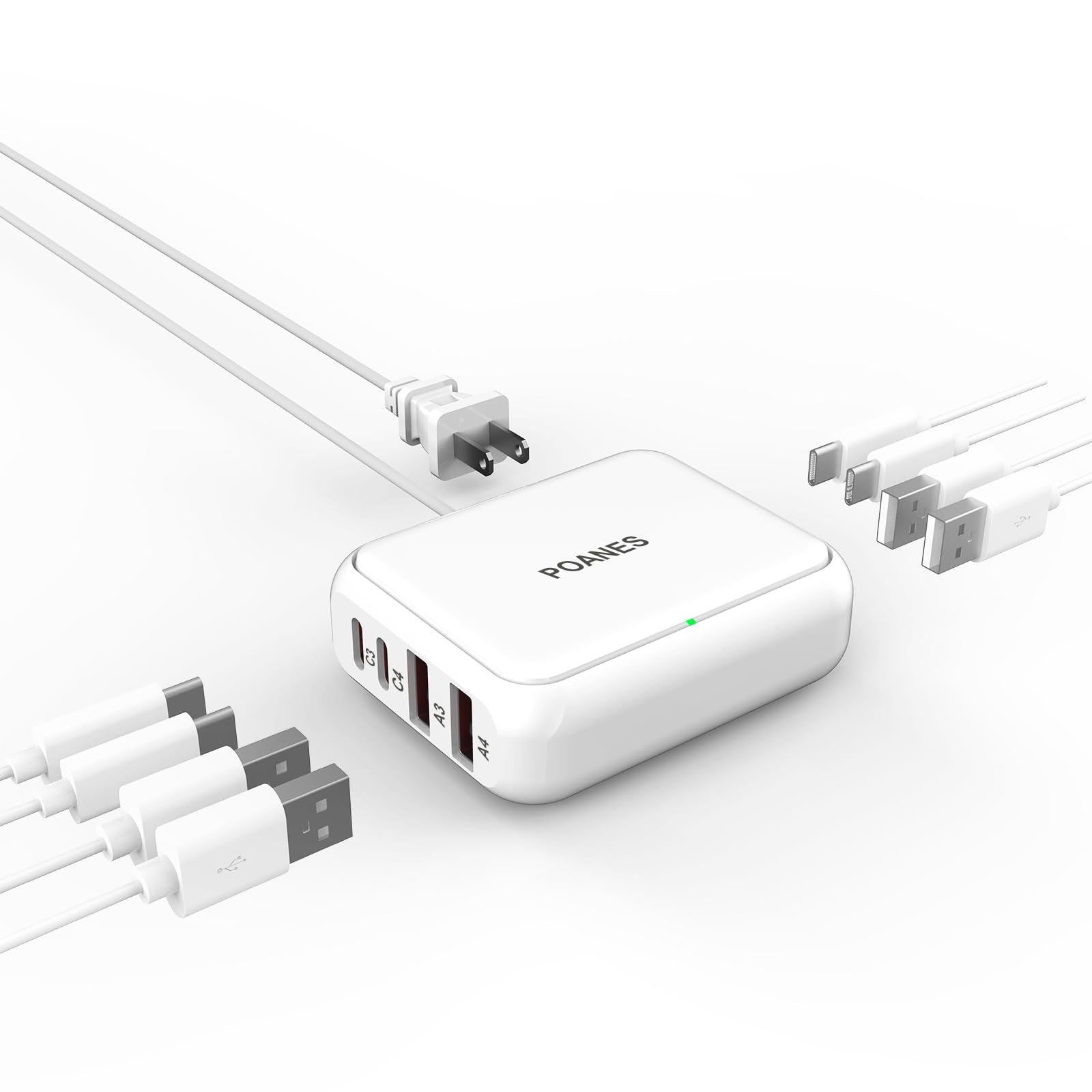 POANES 8-Port USB-C and USB-A Travel Charging Station