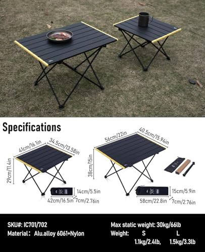 iClimb Ultralight Folding Camping Table with Carry Bag