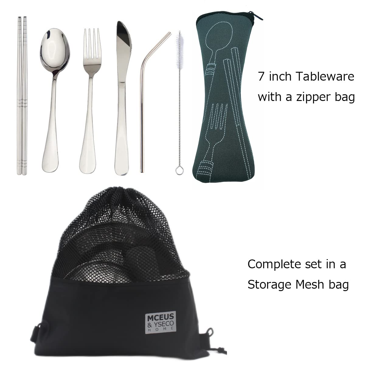 1-Person 304 Stainless Steel Camping Mess Kit with Mesh Bag