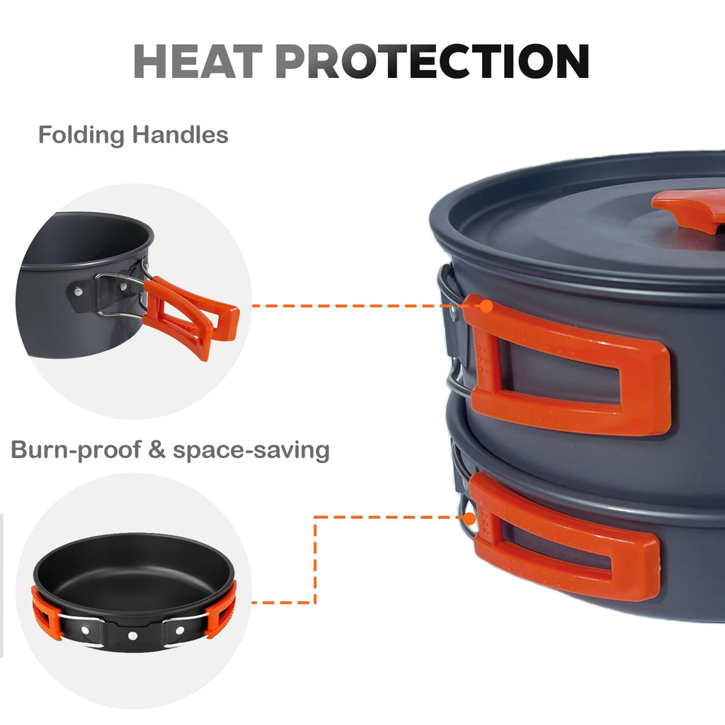 DINITHRON 10-Piece Camping Cookware Set with Kettle and Pan