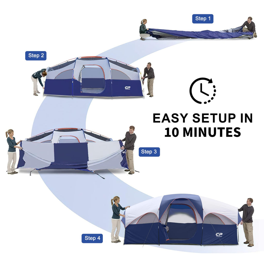 CAMPROS CP 8-Person Camping Tent with Divider and Rainfly