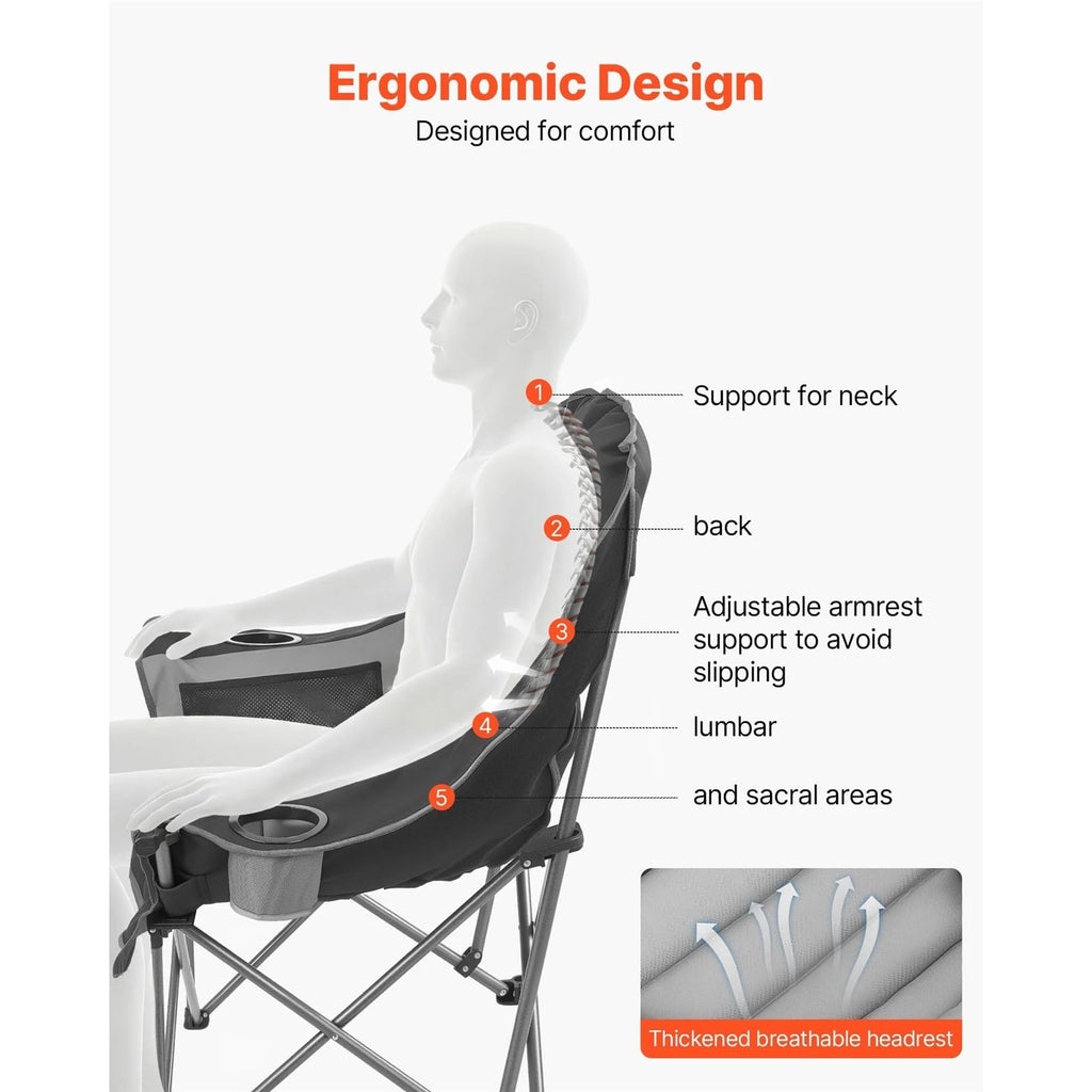 Heavy-Duty Oversized Padded Camping Chair with Carry Bag