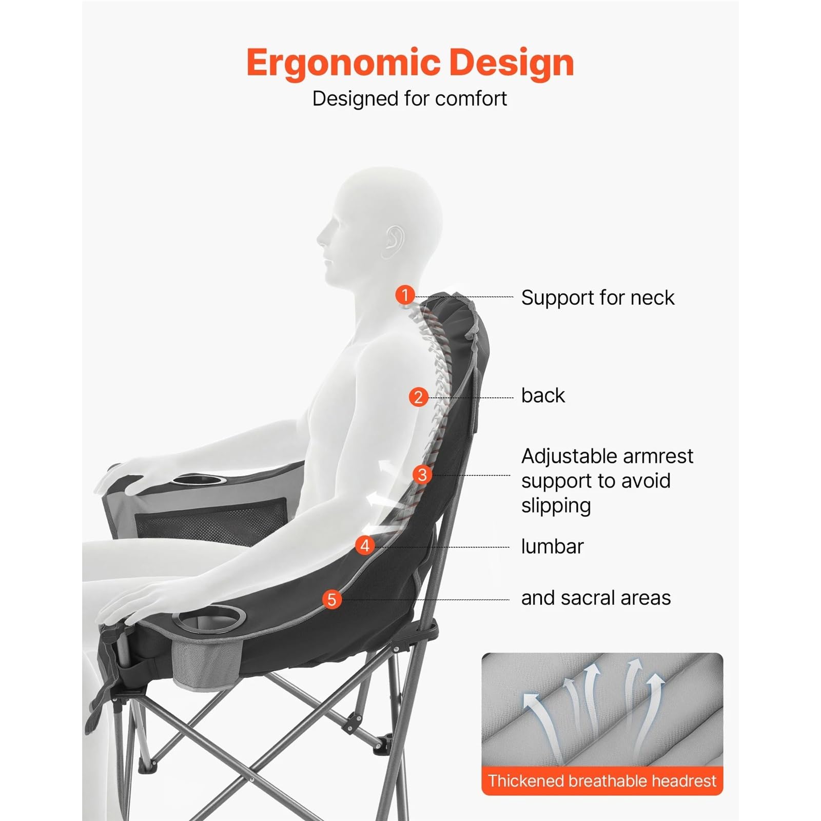 Heavy-Duty Oversized Padded Camping Chair with Carry Bag