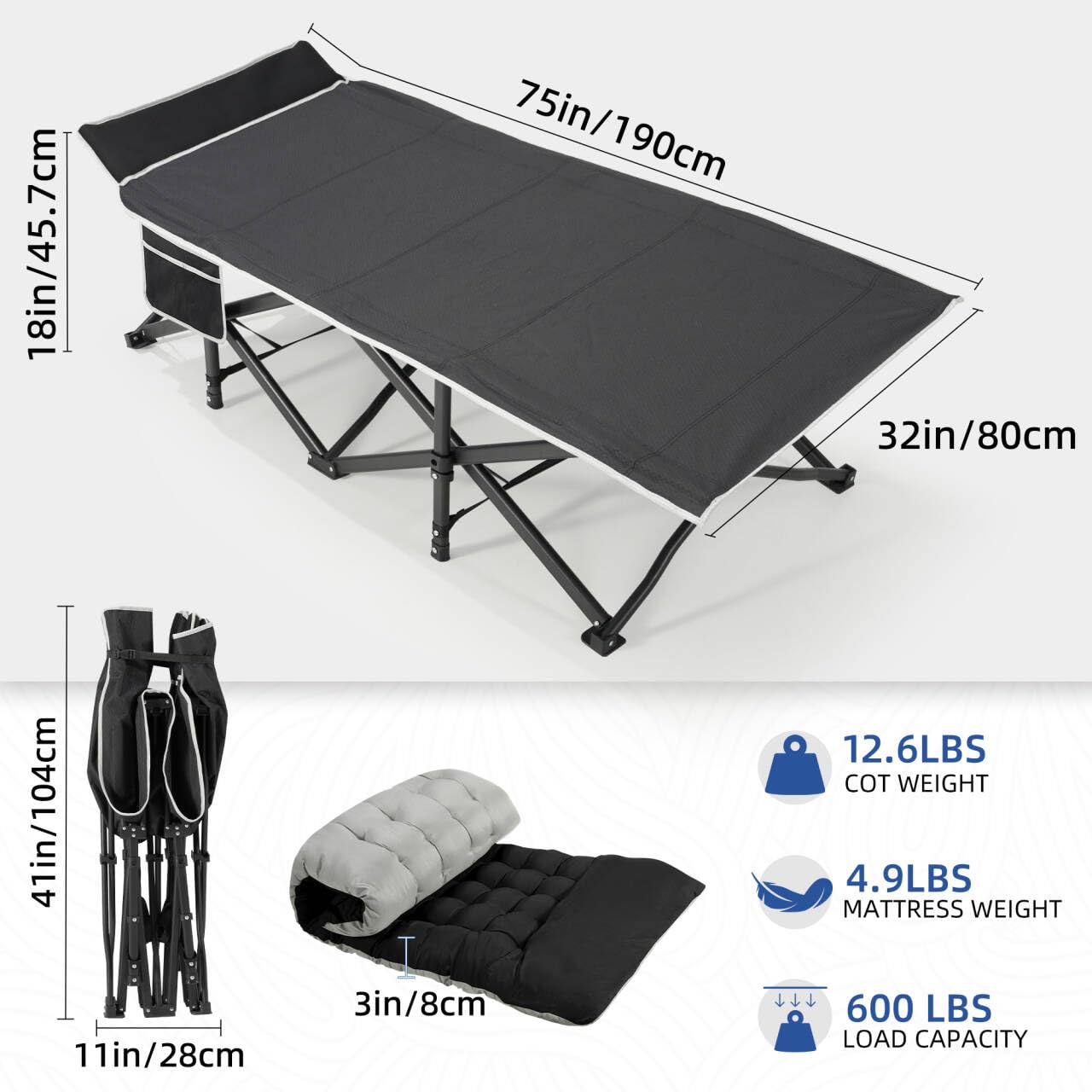 HABUTWAY 32-Inch Heavy-Duty Camping Cot with Mattress