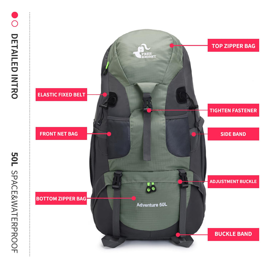 Bseash 50L Water-Resistant Lightweight Hiking Backpack