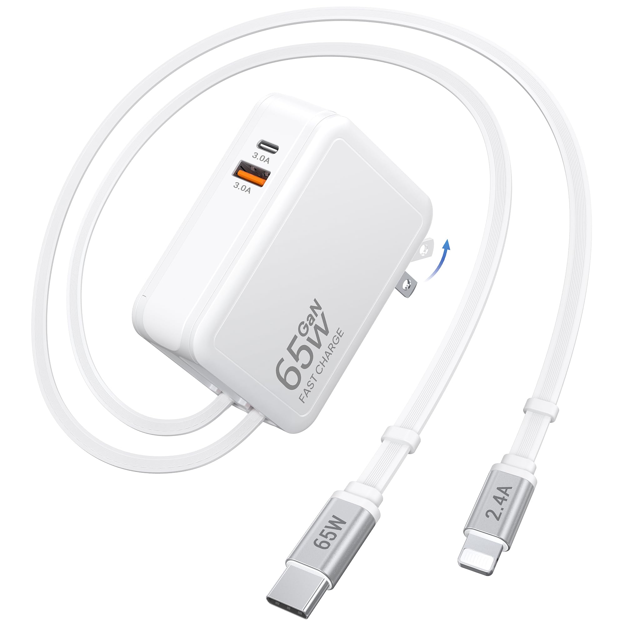 65W 4-in-1 Retractable USB-C Travel Wall Charger