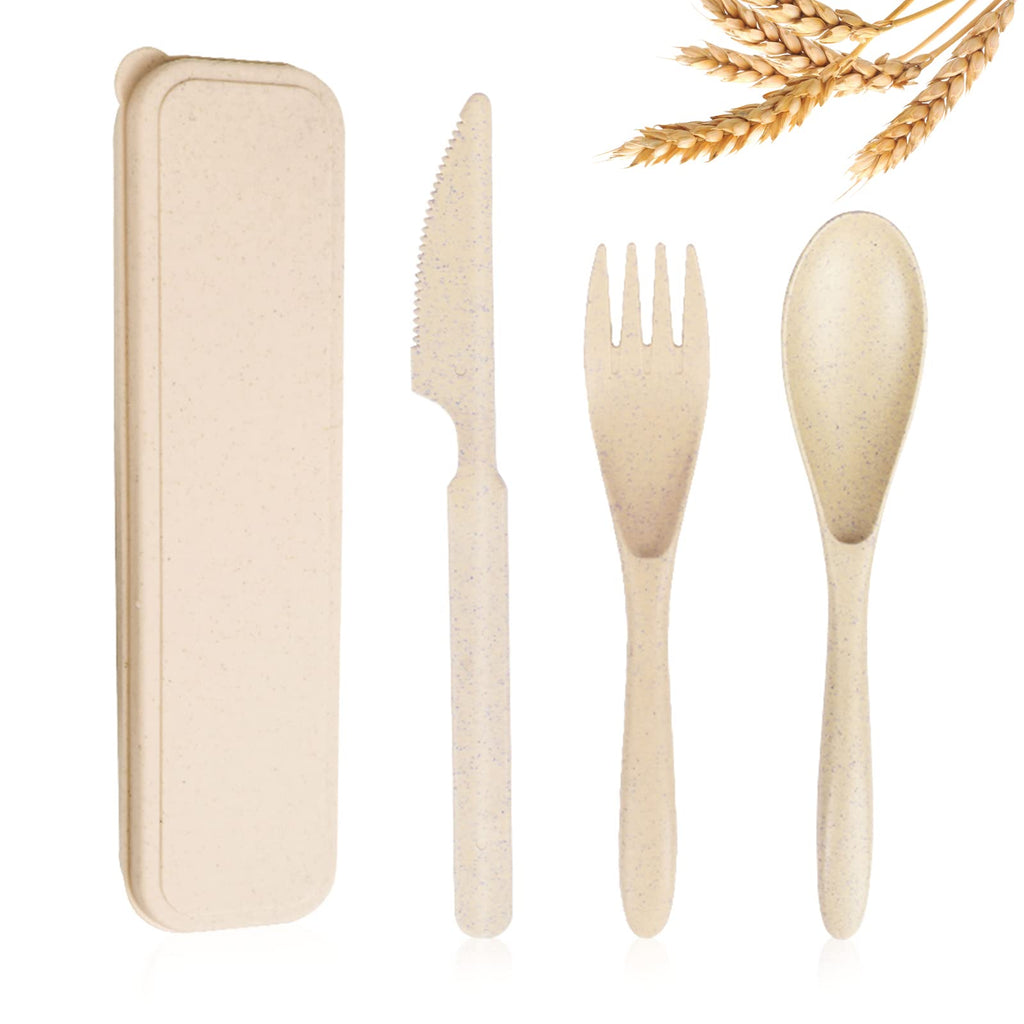 Reusable Wheat Straw Travel Utensil Set with Carrying Case