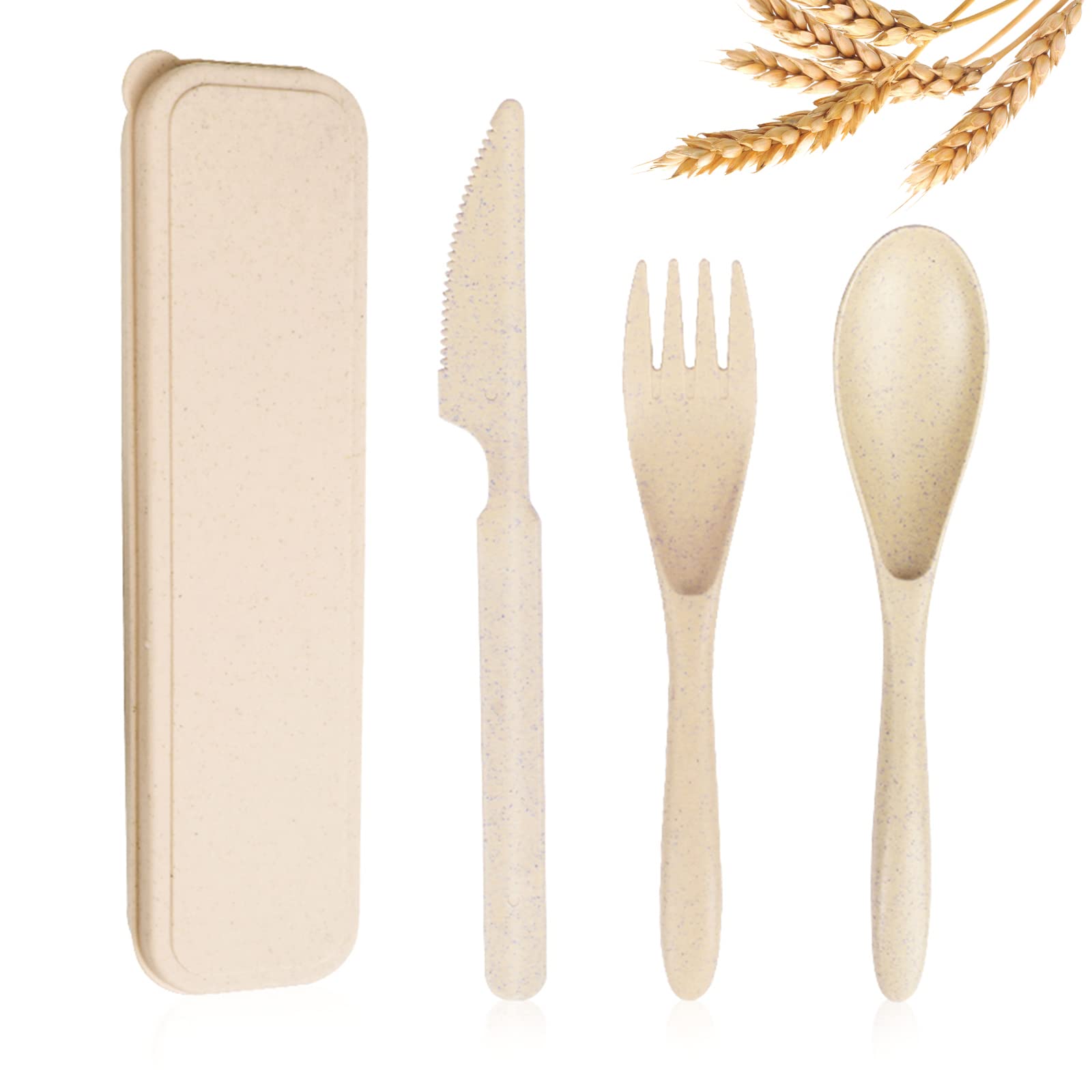 Reusable Wheat Straw Travel Utensil Set with Carrying Case