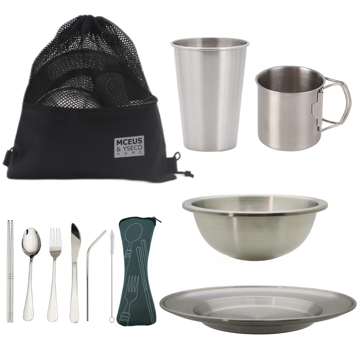 1-Person 304 Stainless Steel Camping Mess Kit with Mesh Bag
