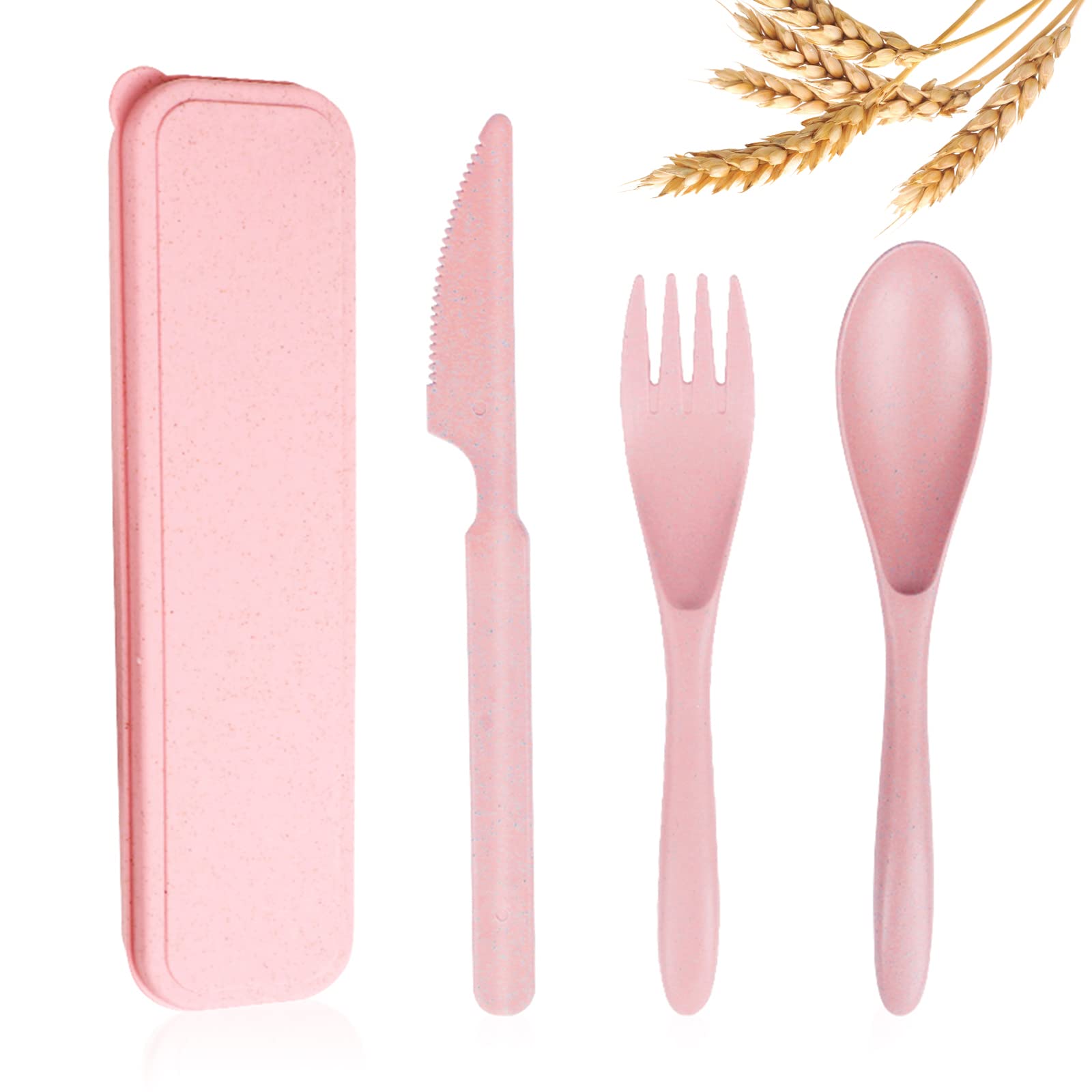 Reusable Wheat Straw Travel Utensil Set with Carrying Case
