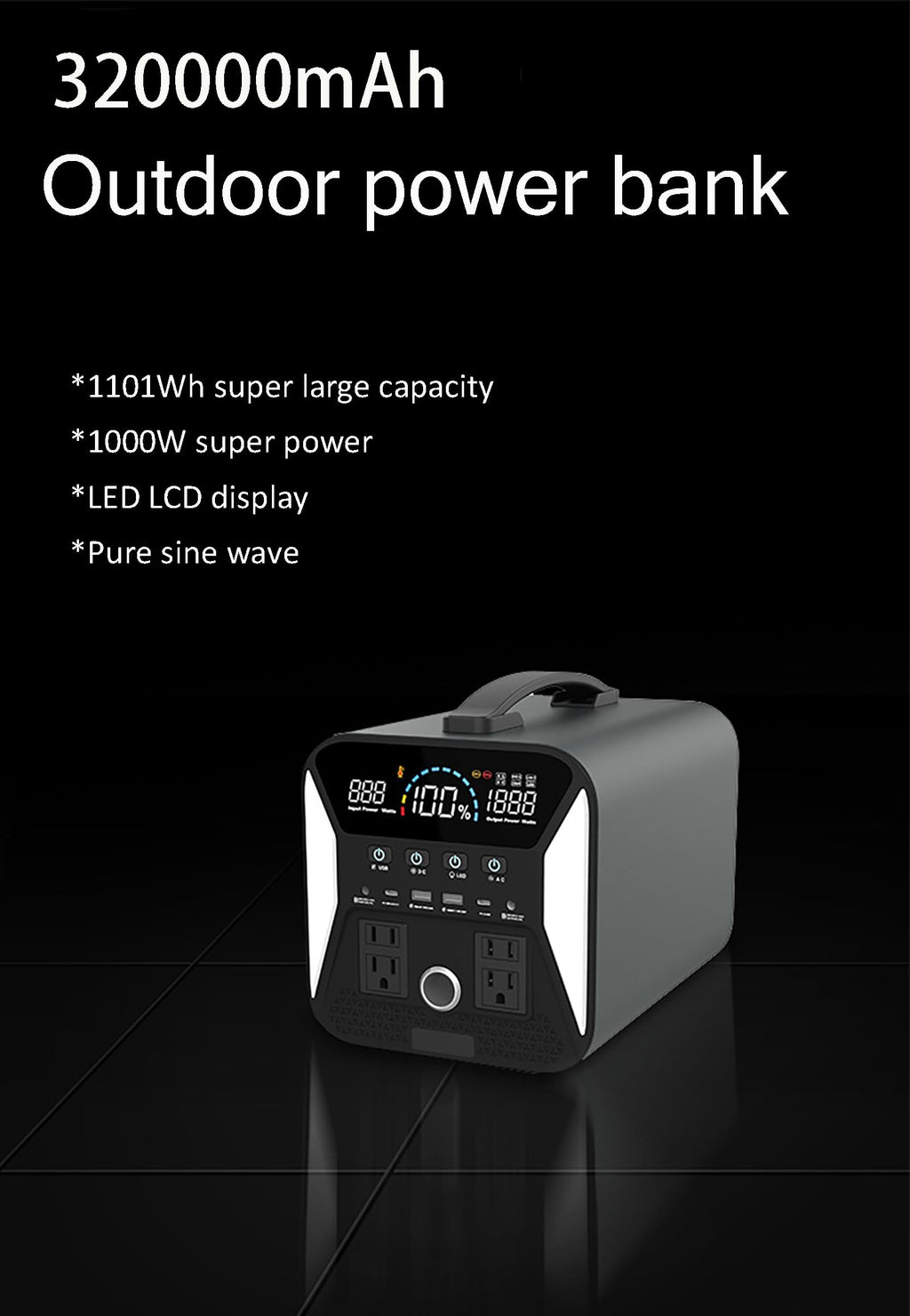 1000W 1024Wh Portable Power Station for Camping and Backup