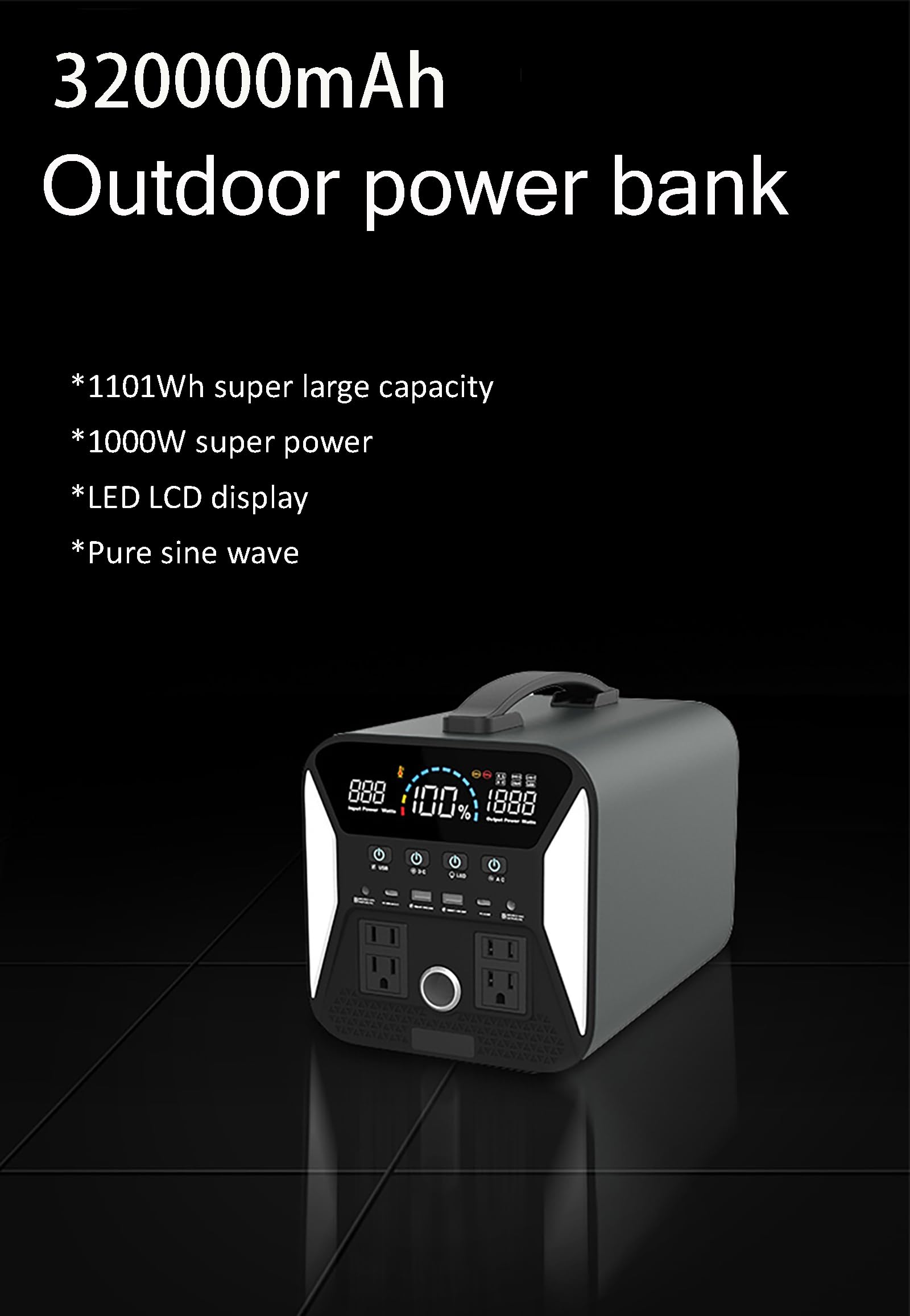 1000W 1024Wh Portable Power Station for Camping and Backup