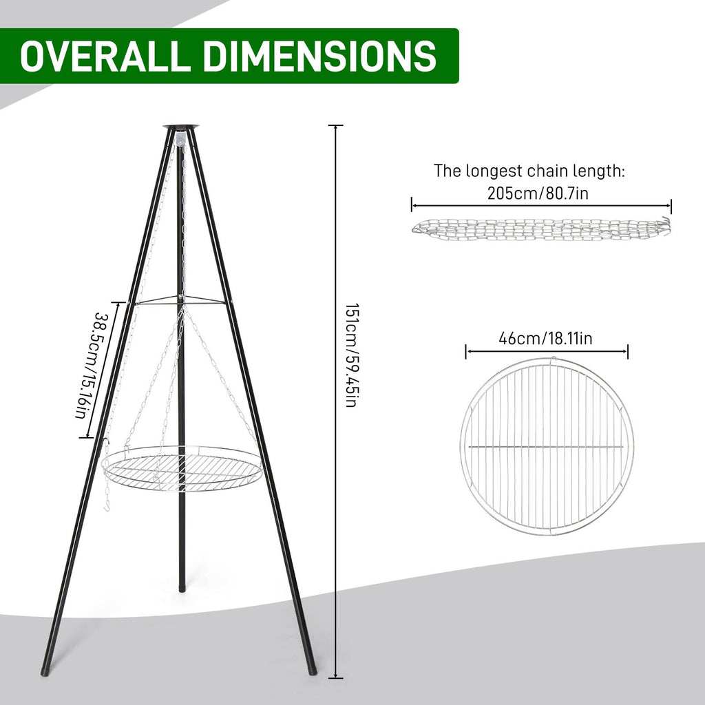 Outvita Stainless Steel Campfire Tripod BBQ Grill
