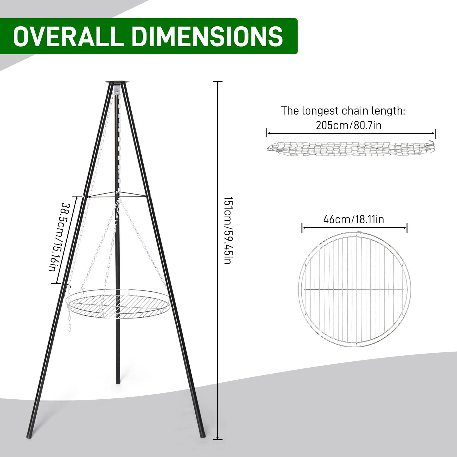 Outvita Stainless Steel Campfire Tripod BBQ Grill