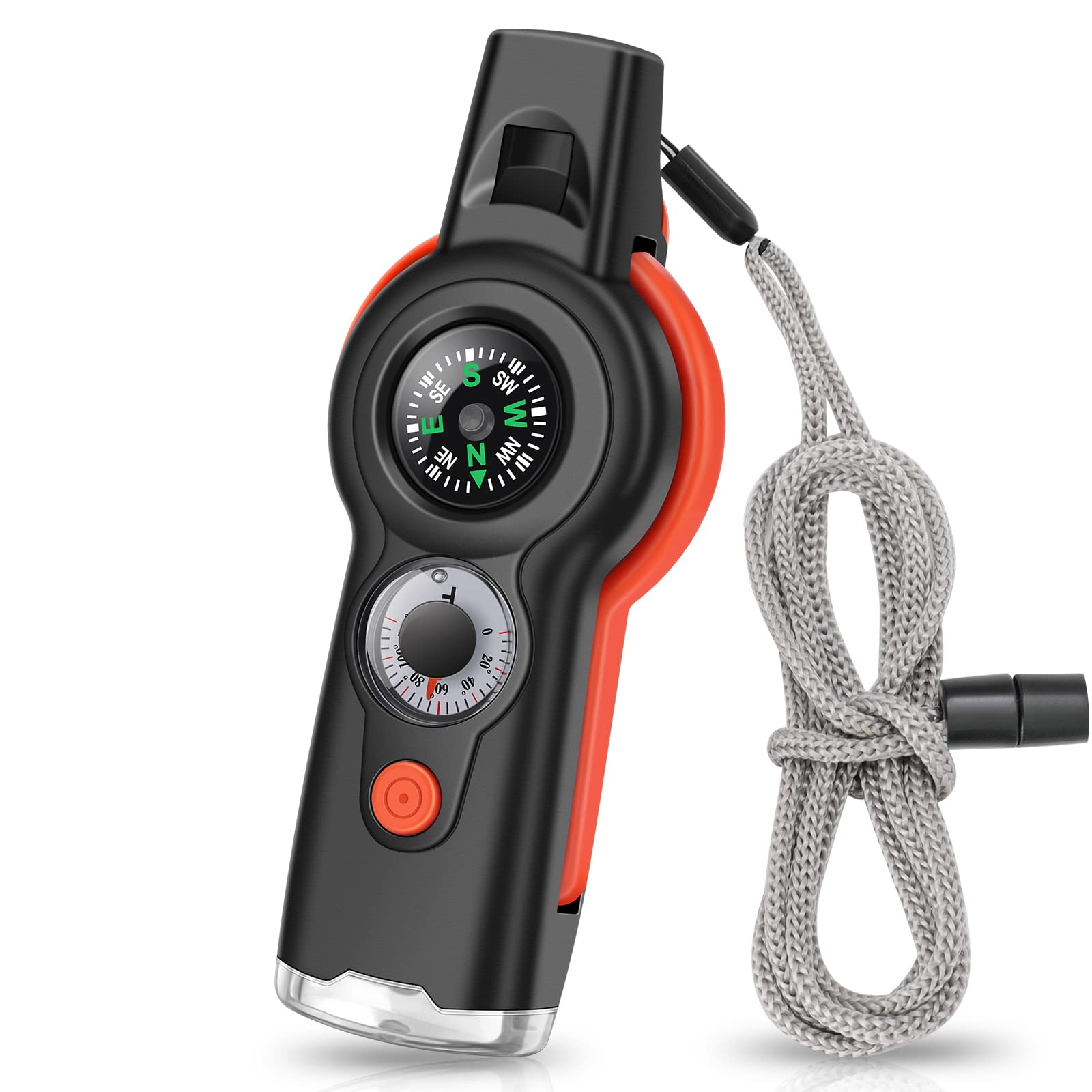 7-in-1 Emergency Survival Whistle with Lanyard