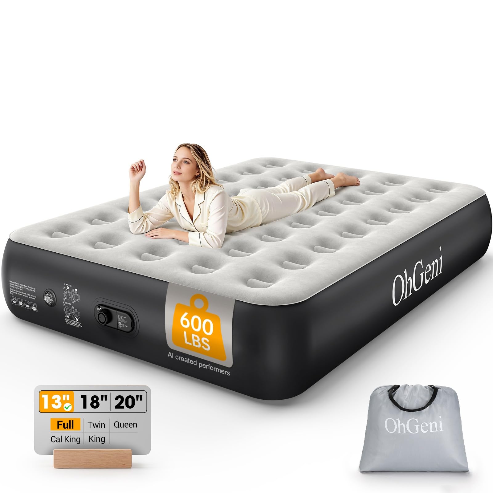 OhGeni Inflatable Air Mattress with Built-In Pump