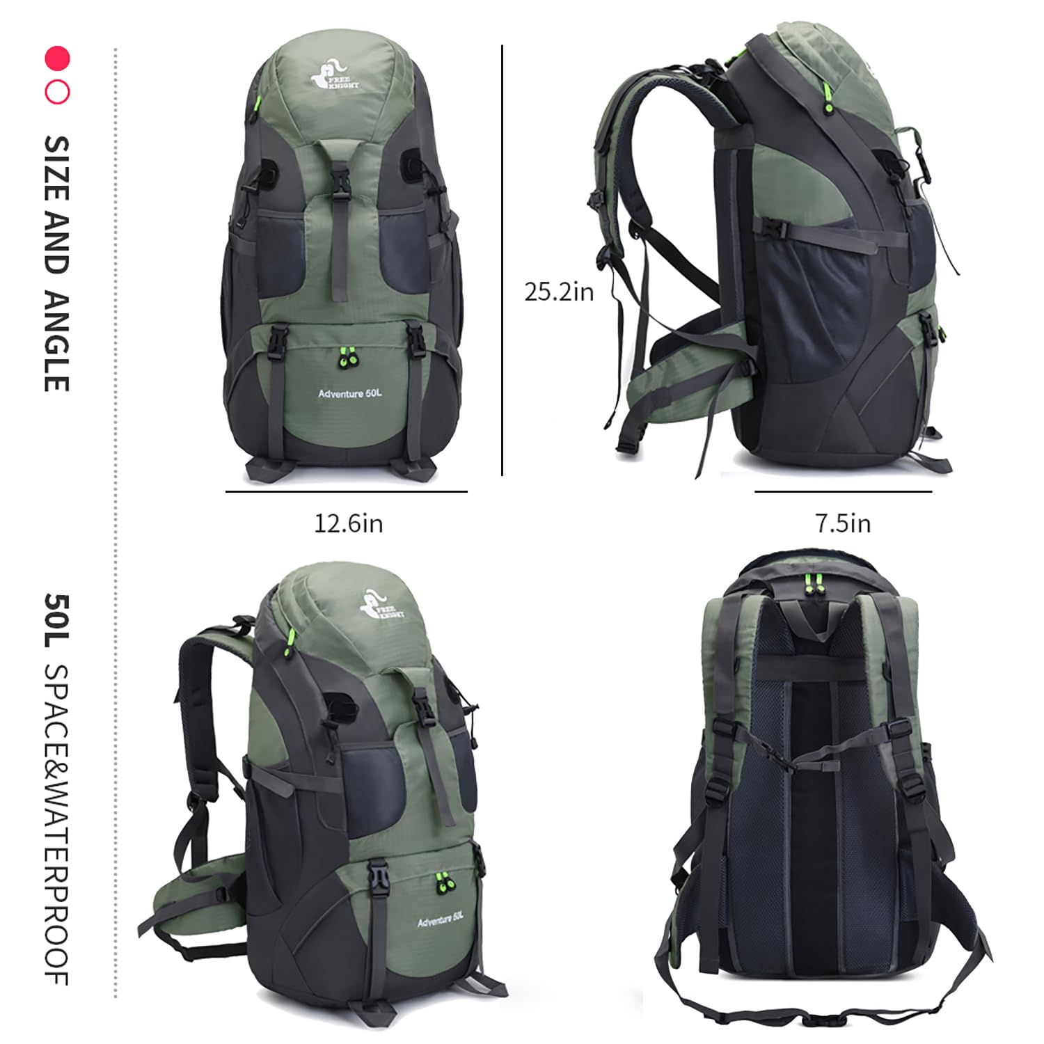 Bseash 50L Water-Resistant Lightweight Hiking Backpack