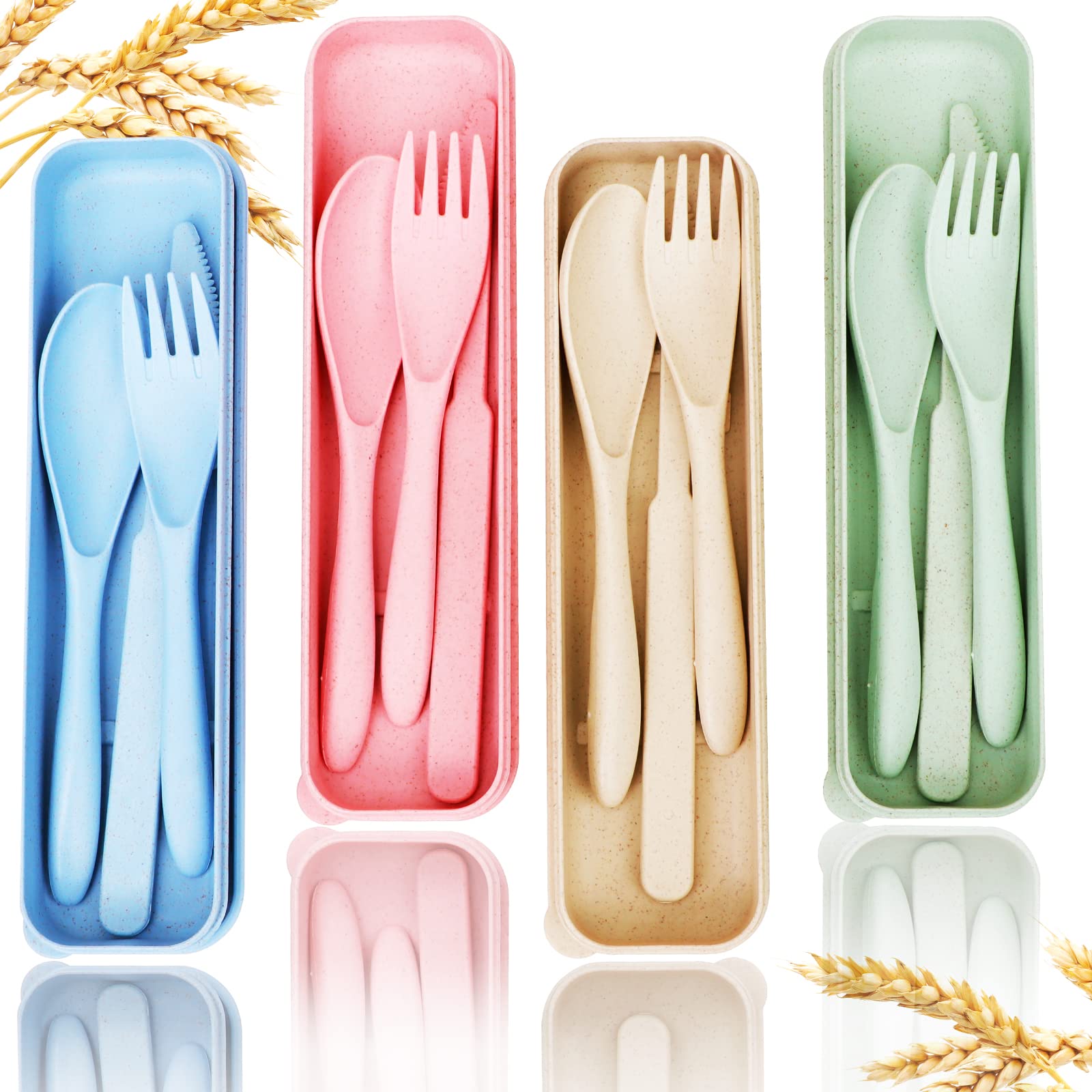 Reusable Wheat Straw Travel Utensil Set with Carrying Case