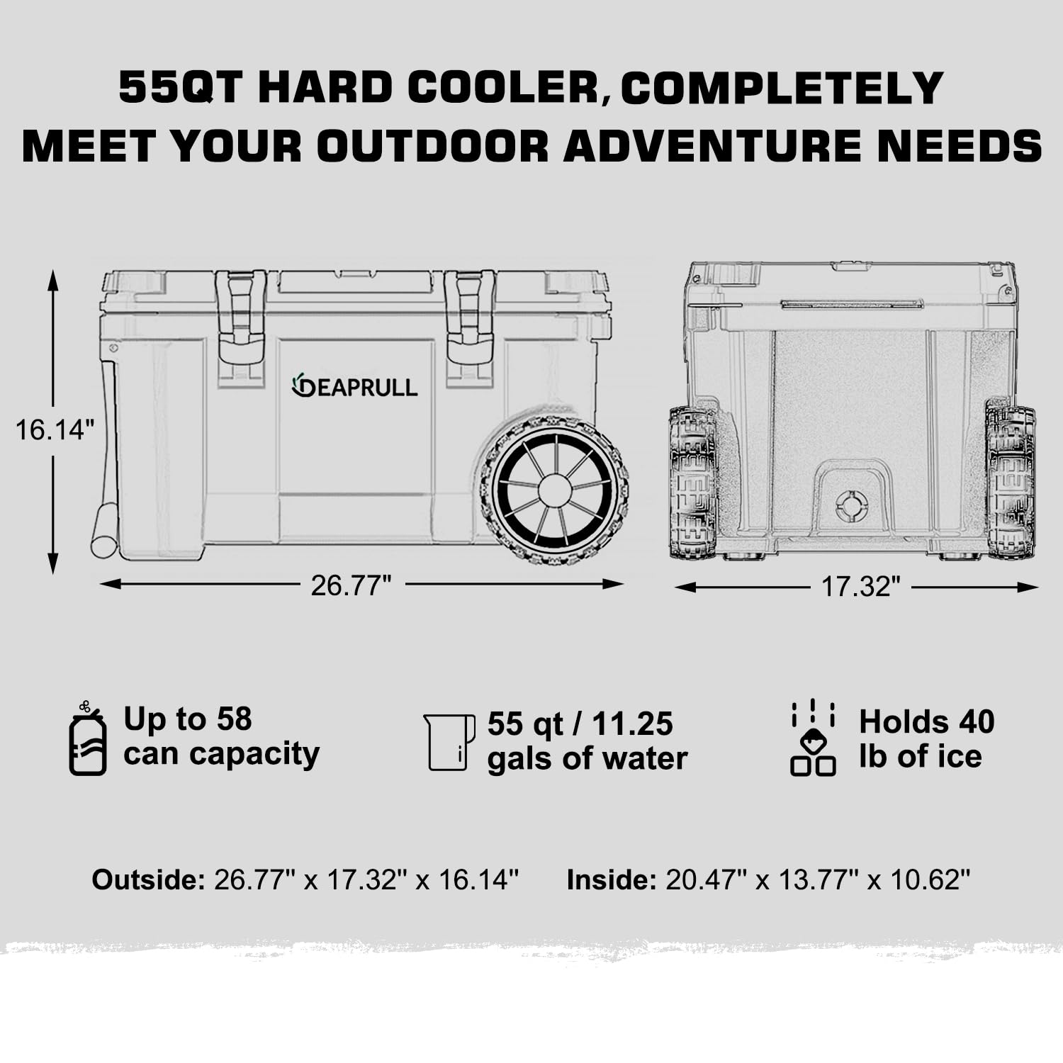 55-Quart Wheeled Hard-Sided Camping Cooler with Cup Holders