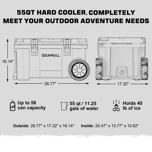 55-Quart Wheeled Hard-Sided Camping Cooler with Cup Holders