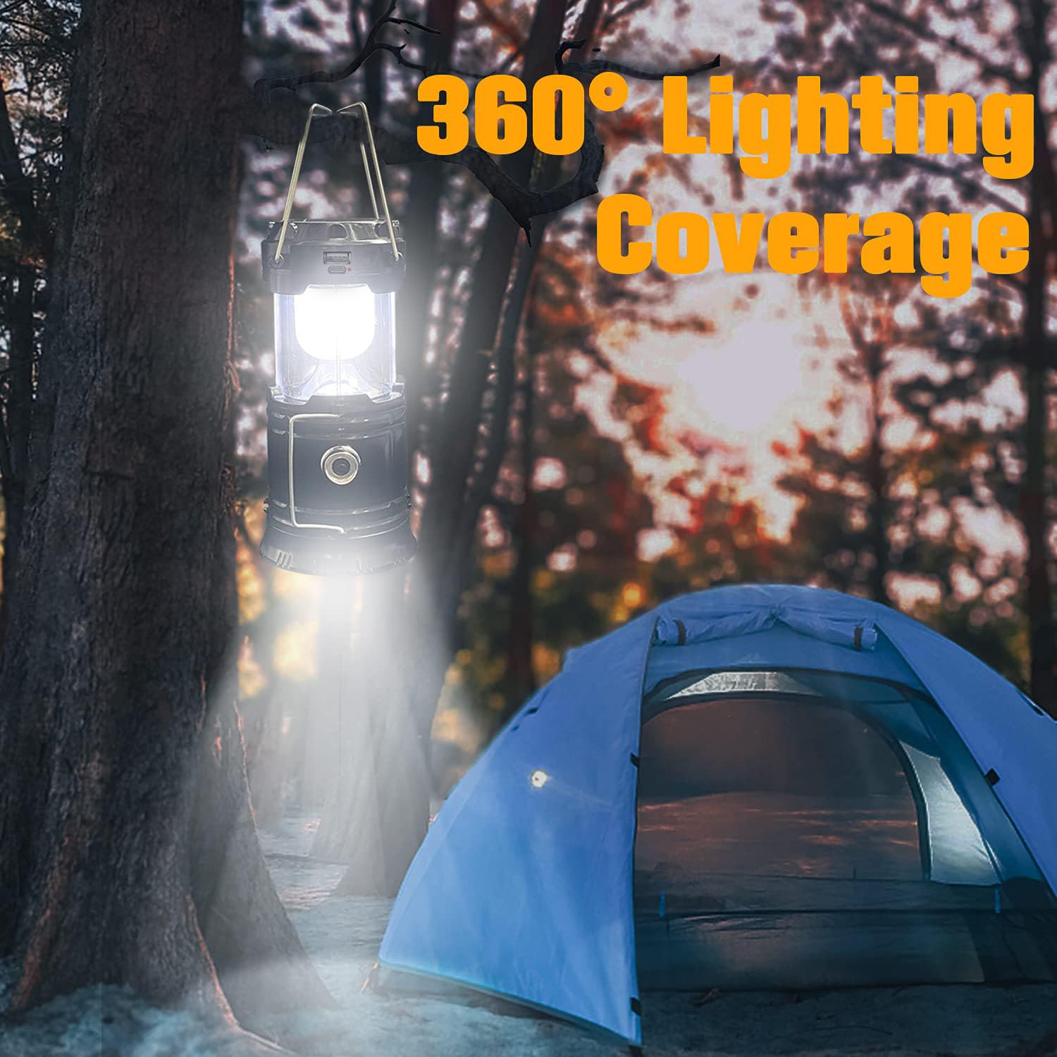 XTAUTO Collapsible Solar USB Rechargeable Camping Lantern