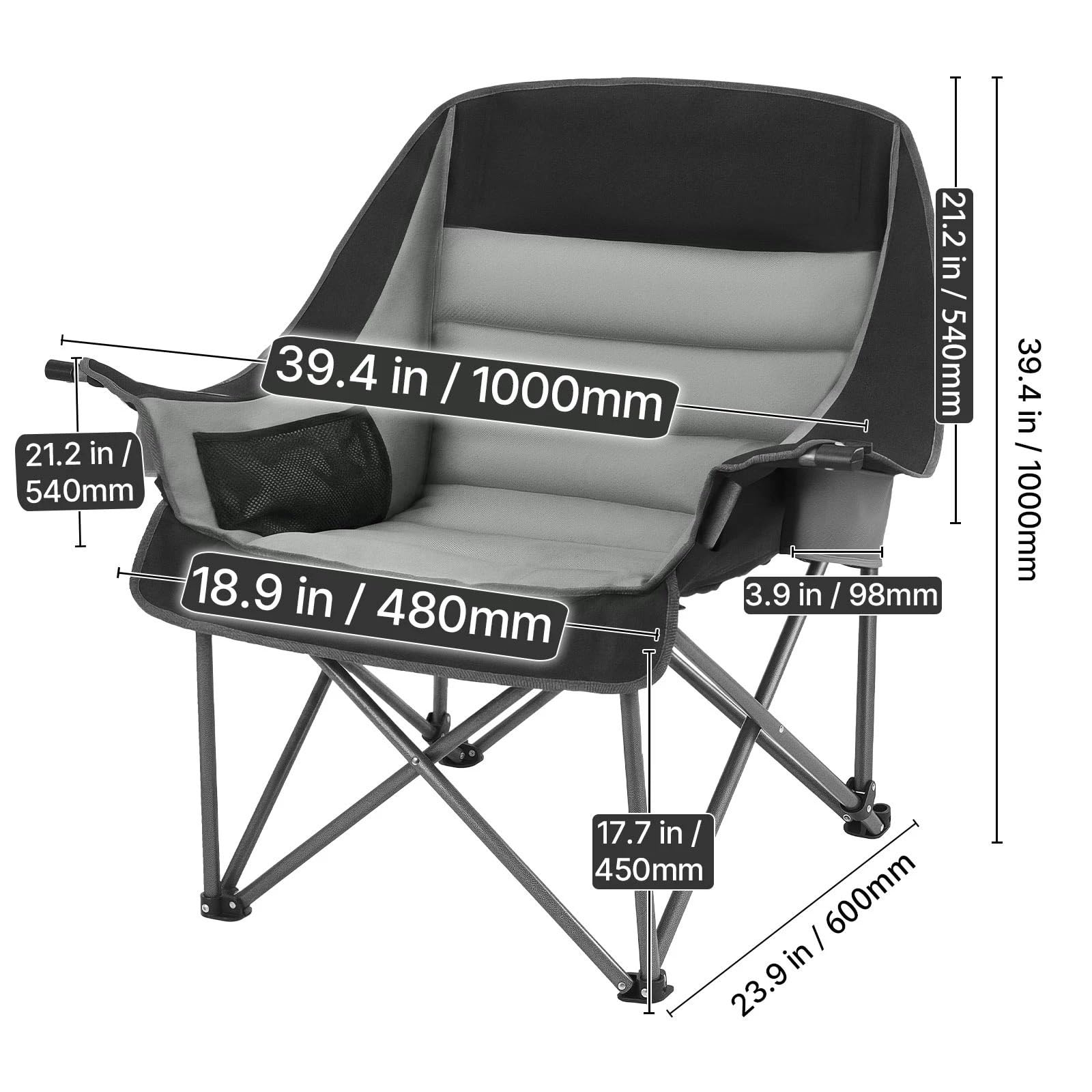 Heavy-Duty Oversized Padded Camping Chair with Carry Bag