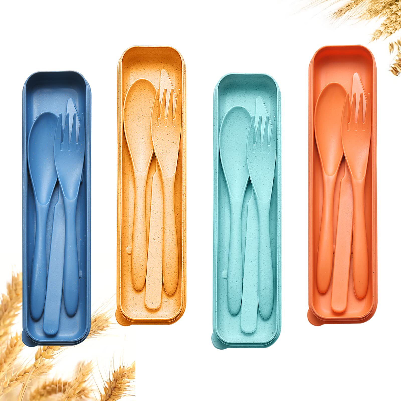 Reusable Wheat Straw Travel Utensil Set with Carrying Case