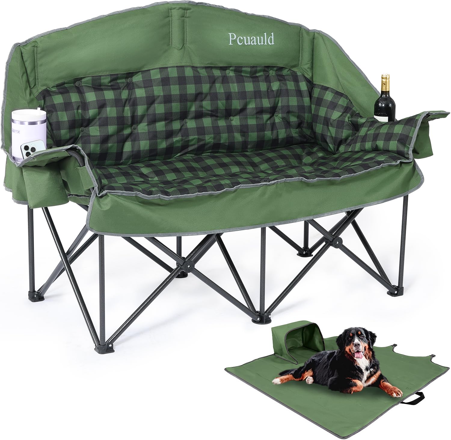 Pcuauld Oversized Double Camping Loveseat with Cup Holders