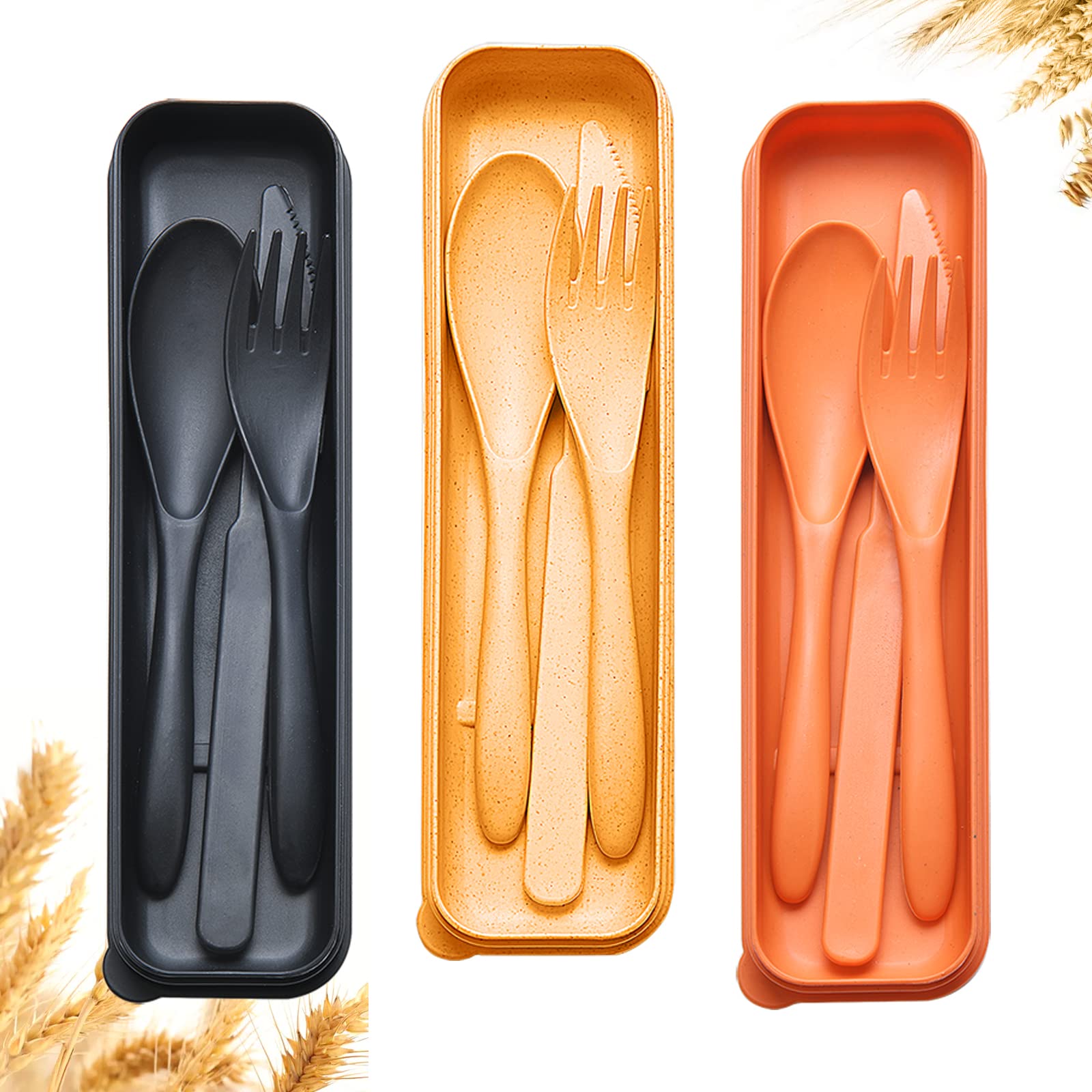Reusable Wheat Straw Travel Utensil Set with Carrying Case