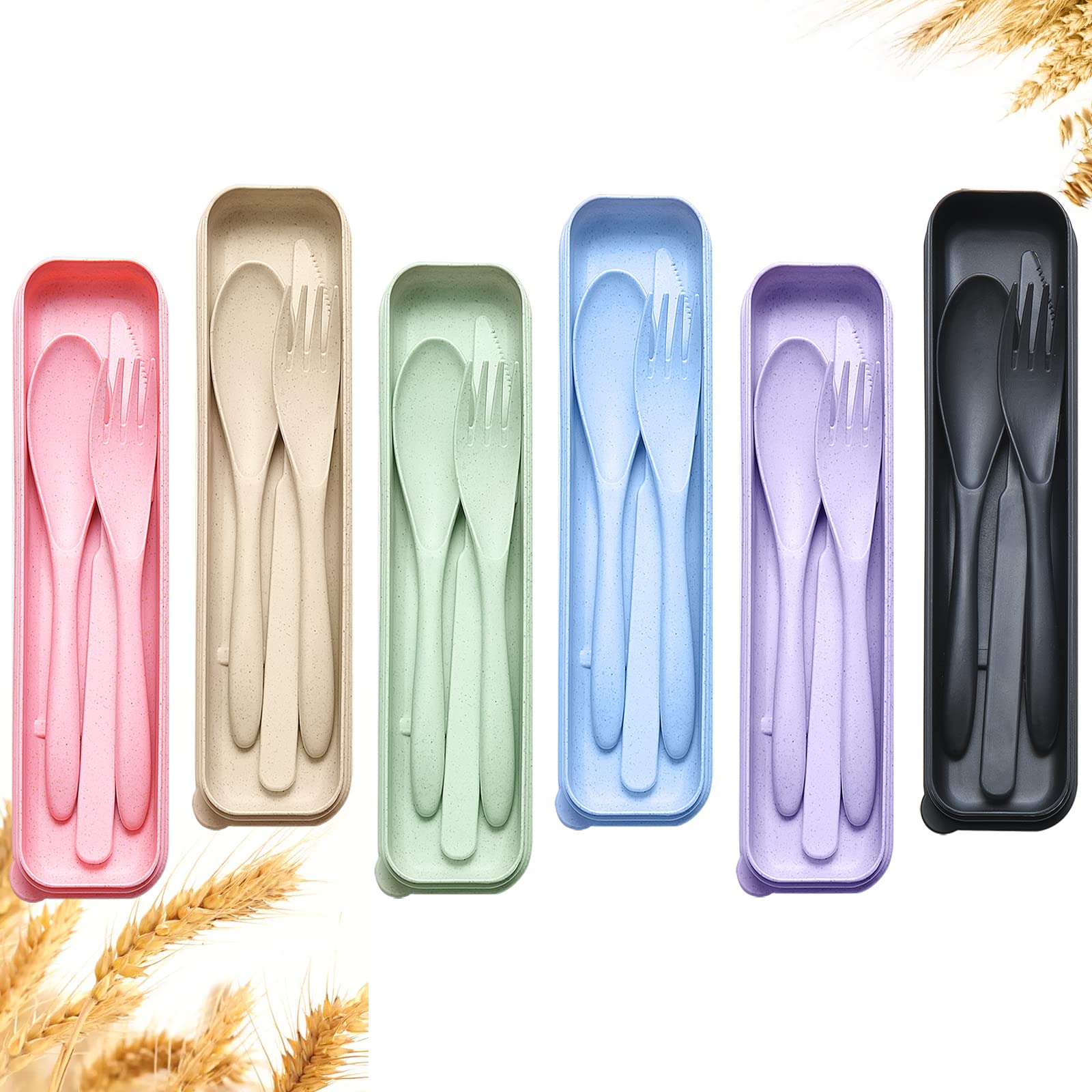 Reusable Wheat Straw Travel Utensil Set with Carrying Case