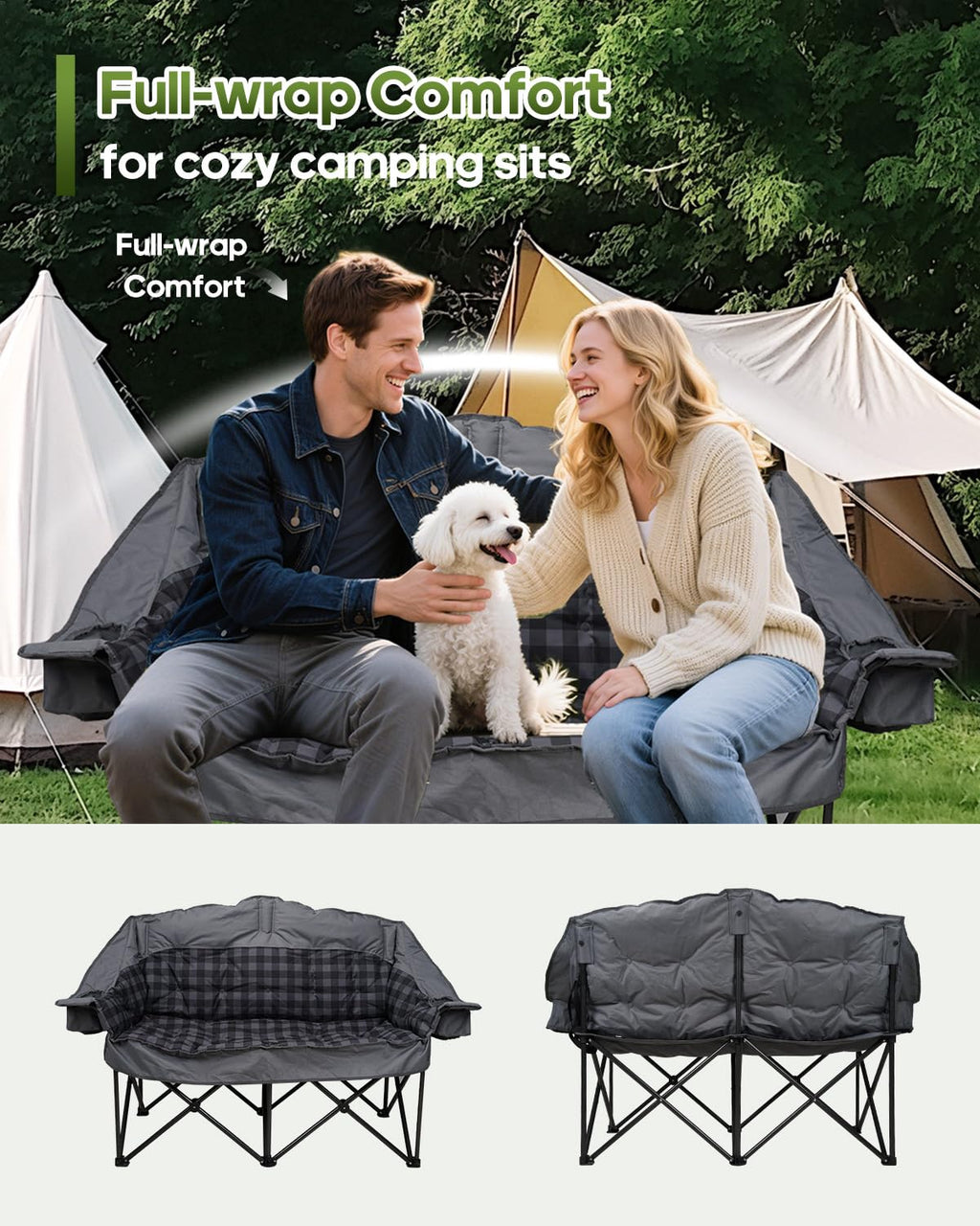 Pcuauld Oversized Double Camping Loveseat with Cup Holders