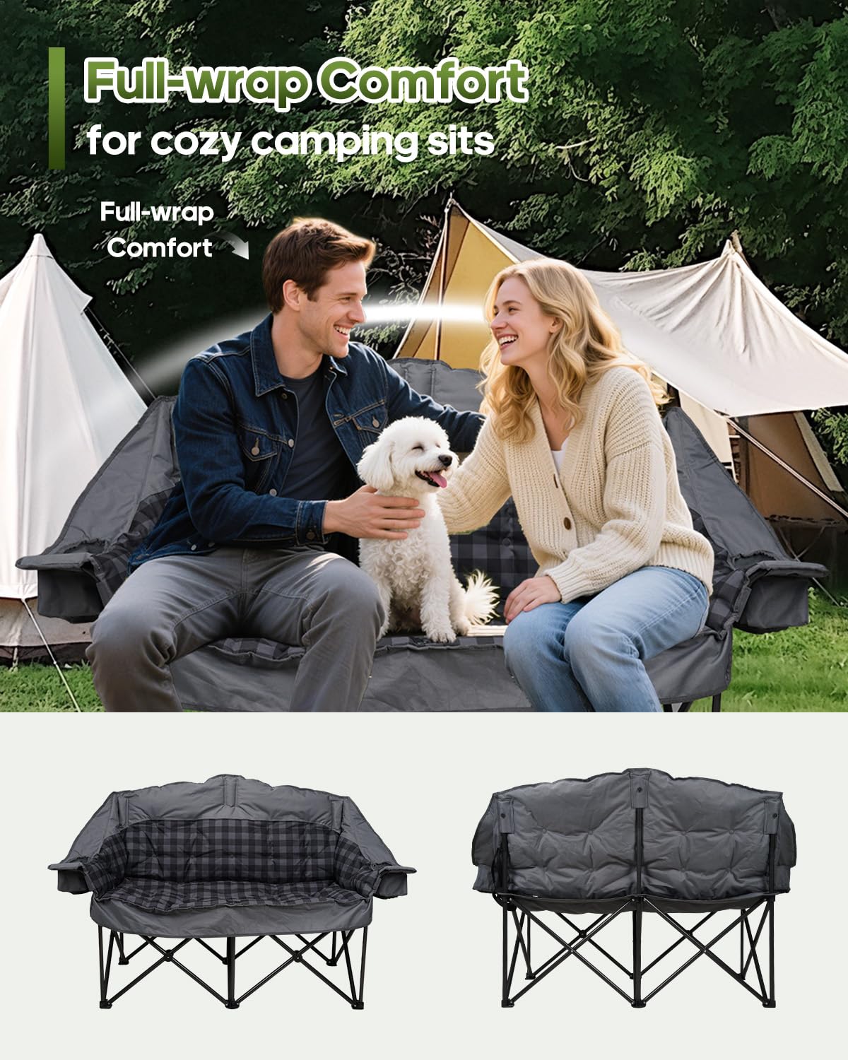 Pcuauld Oversized Double Camping Loveseat with Cup Holders