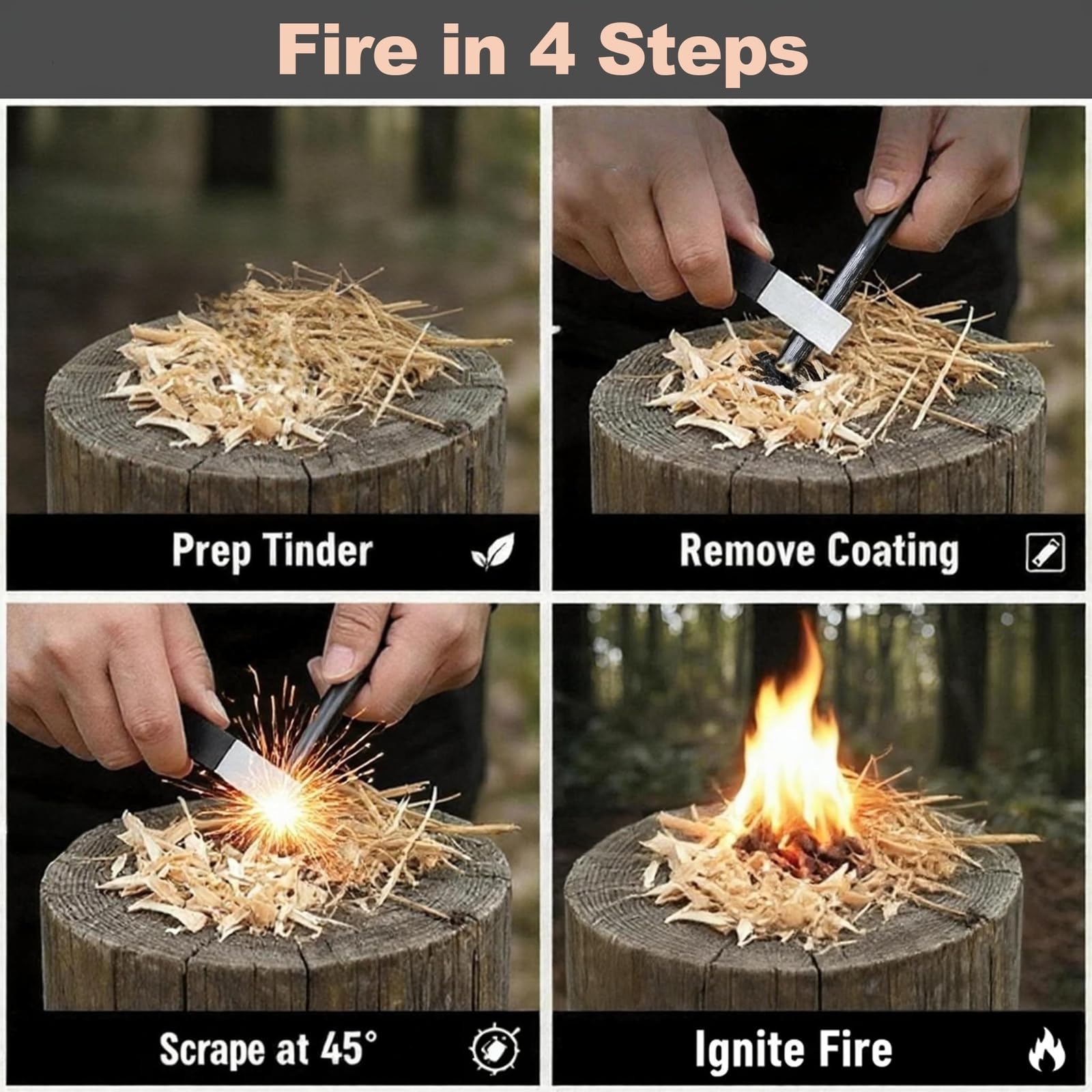 4-Inch Waterproof Ferro Rod Survival Fire Starter