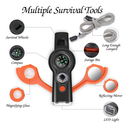 7-in-1 Emergency Survival Whistle with Lanyard