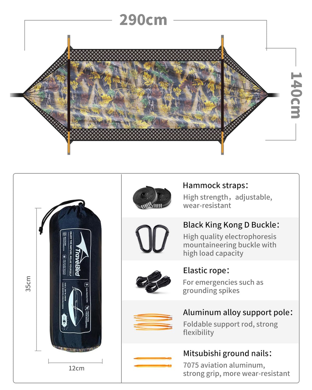 Travel Bird 2-Person Hammock Tent with Mosquito Net