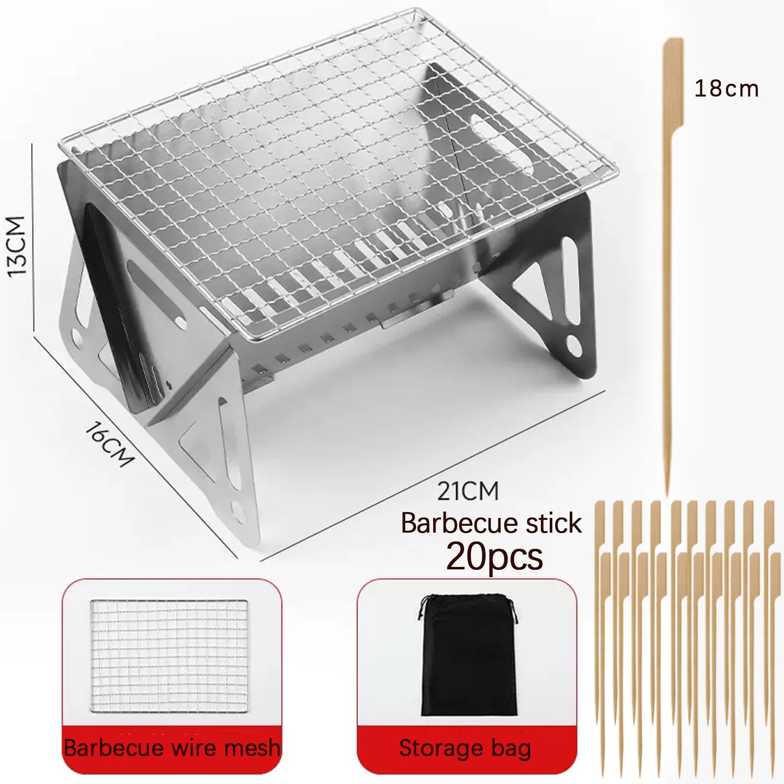 Portable Stainless Steel Folding Camping Grill with Bag