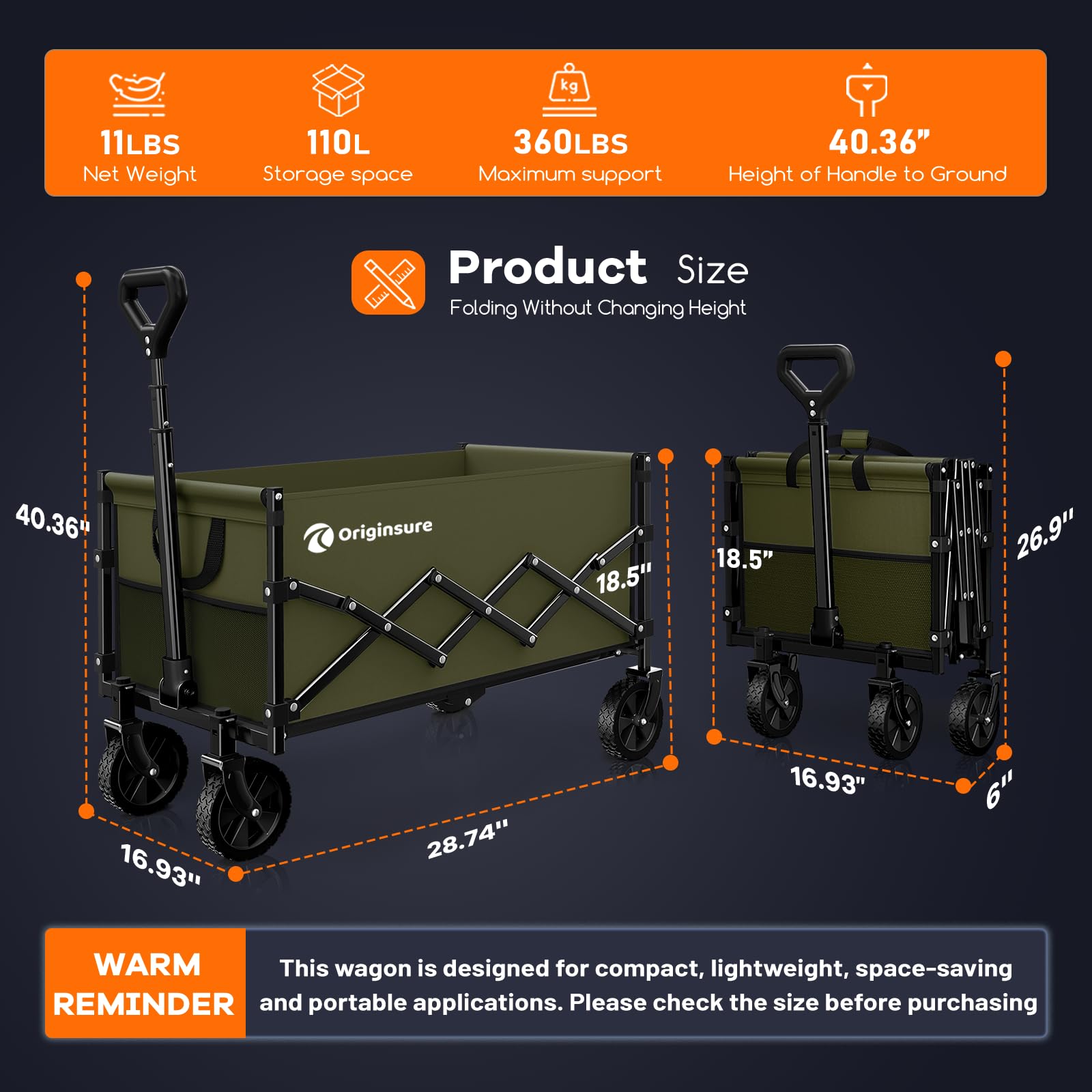 Originsure Collapsible Utility Wagon for Family Outings