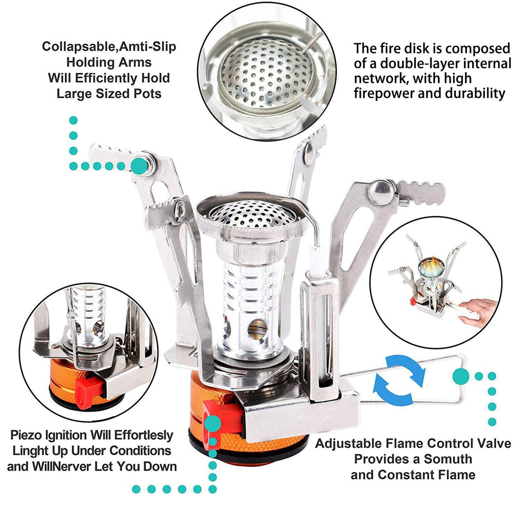 Portable Wind-Resistant Camping Stove with Piezo Ignition