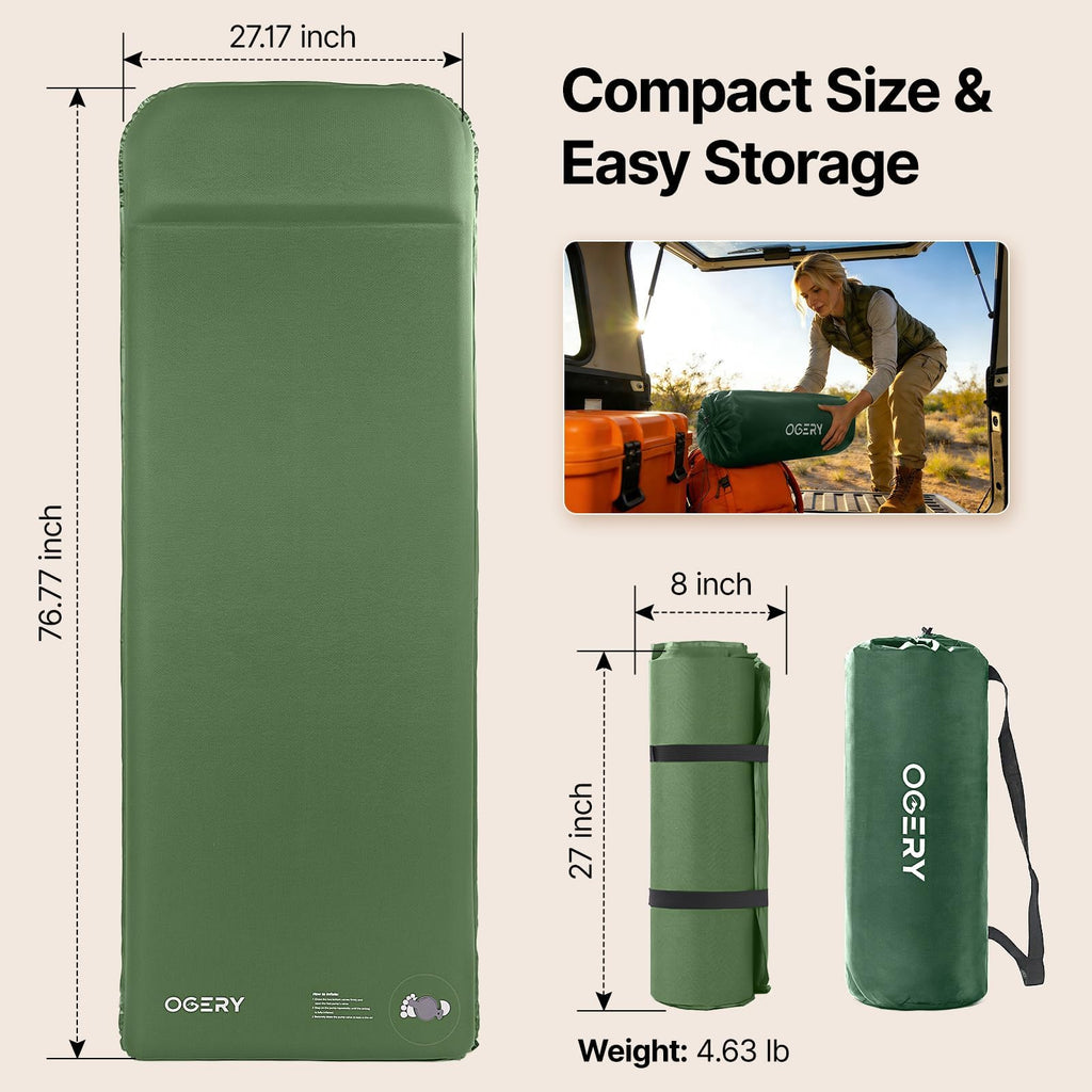 OGERY 3-Inch Self-Inflating Memory Foam Sleeping Pad