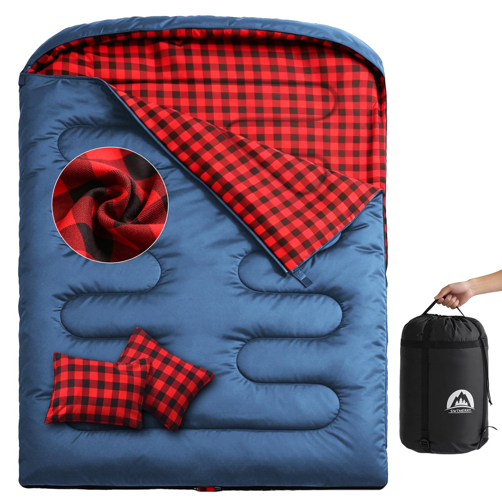 Swtmerry XL Double Sleeping Bag with Two Pillows