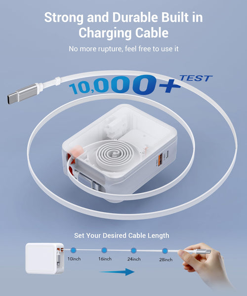 65W 4-in-1 Retractable USB-C Travel Wall Charger