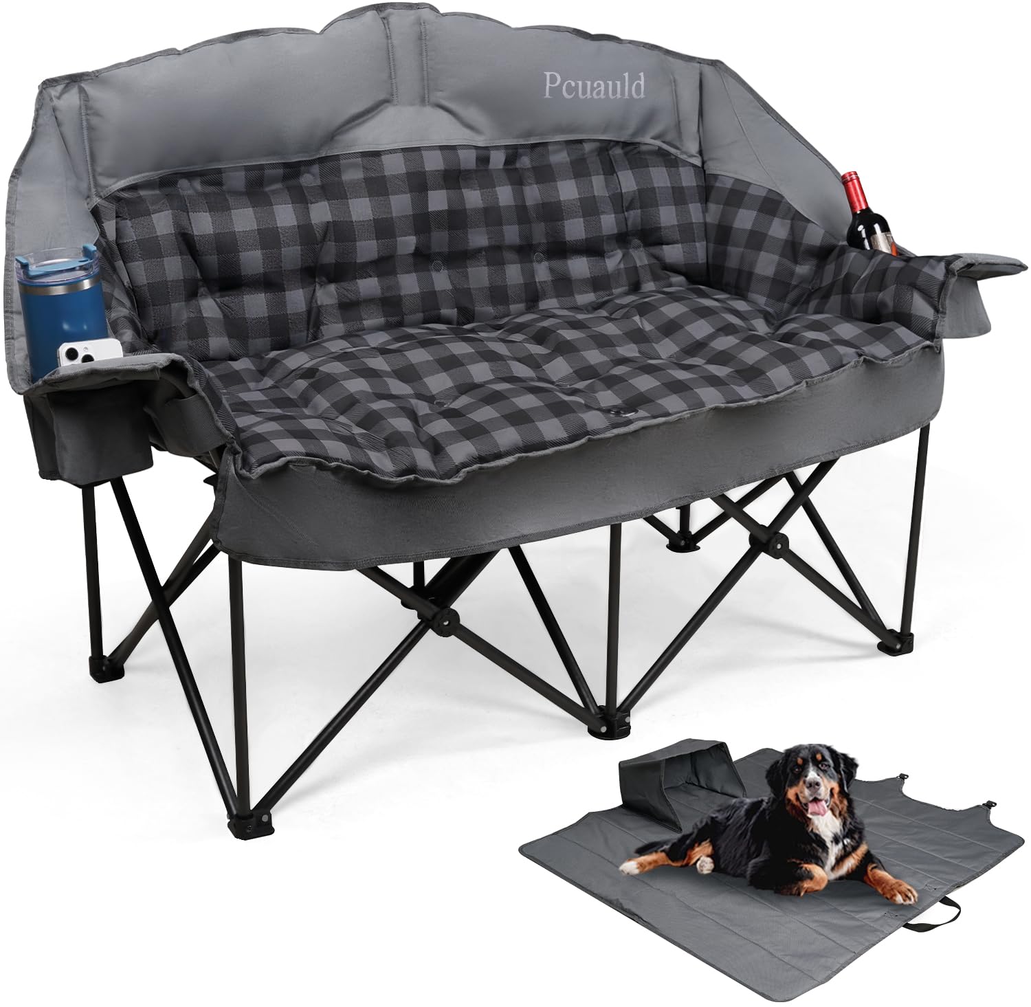 Pcuauld Oversized Double Camping Loveseat with Cup Holders