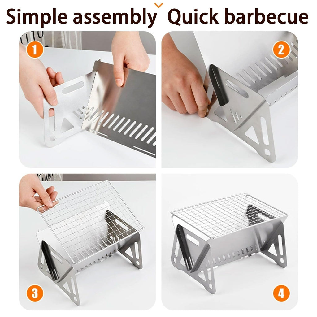 Portable Stainless Steel Folding Camping Grill with Bag