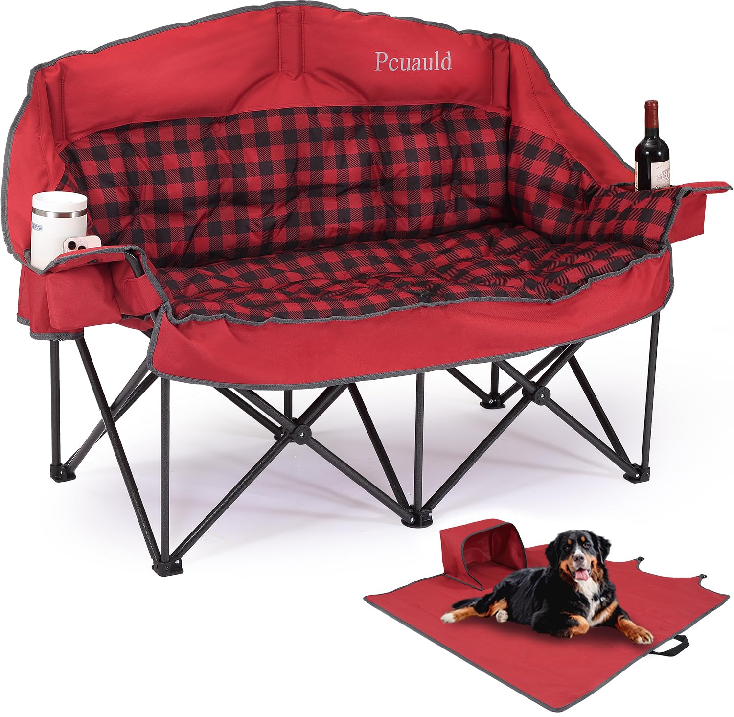 Pcuauld Oversized Double Camping Loveseat with Cup Holders