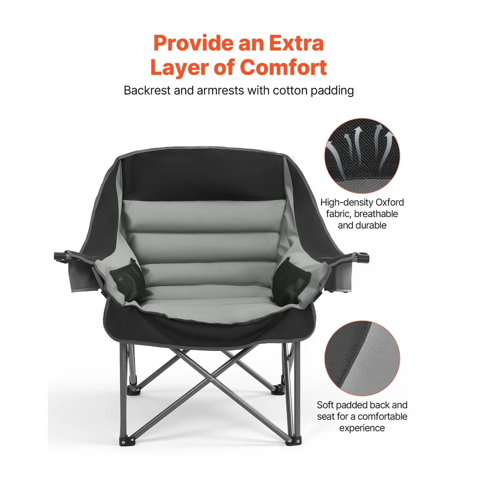 Heavy-Duty Oversized Padded Camping Chair with Carry Bag