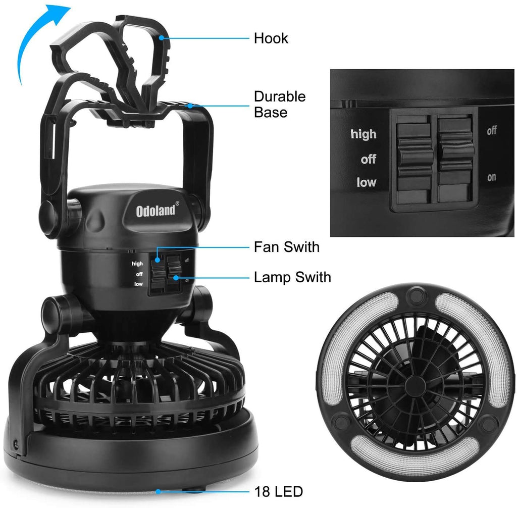 Odoland Portable LED Camping Lantern with Ceiling Fan
