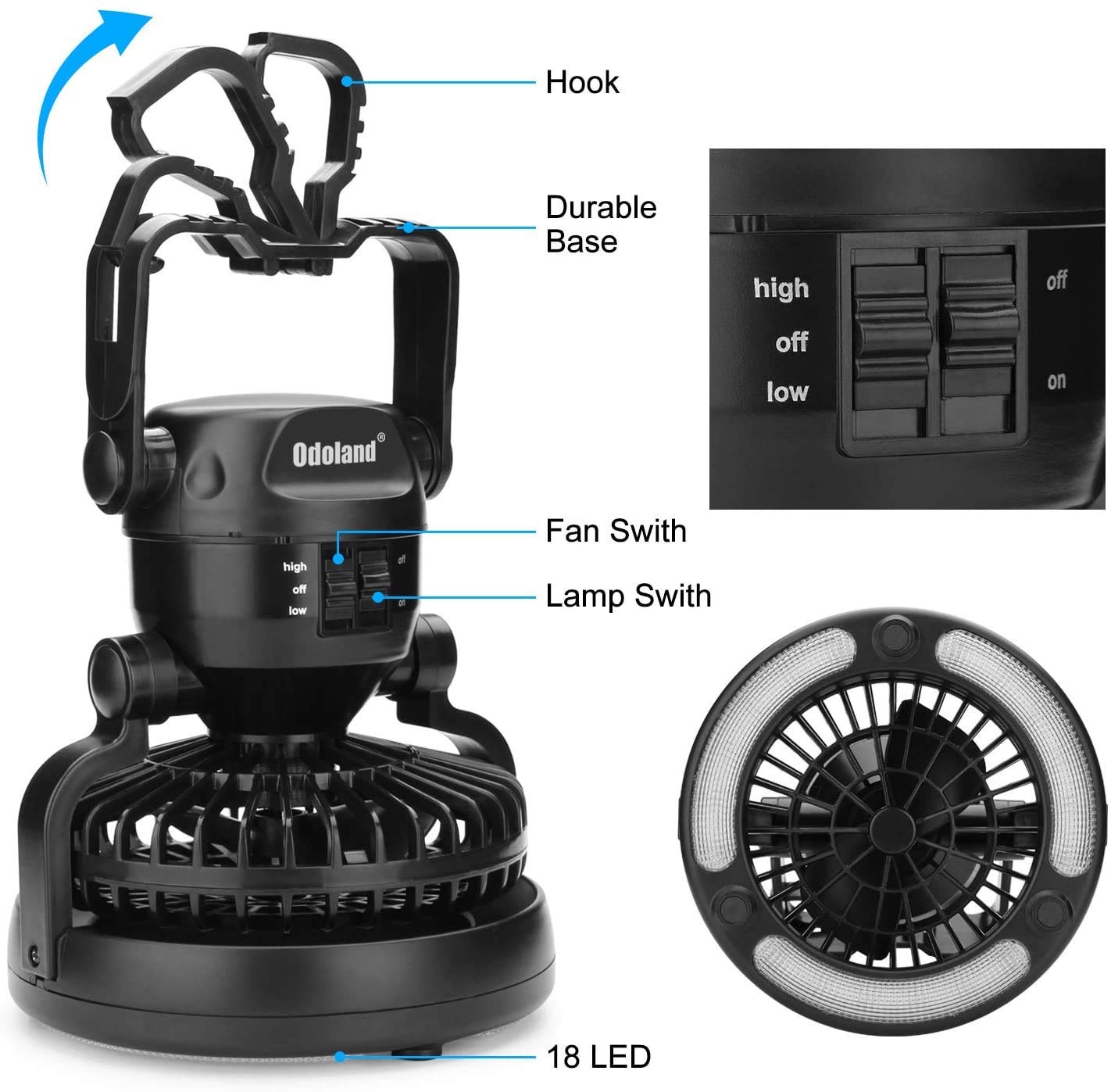 Odoland Portable LED Camping Lantern with Ceiling Fan